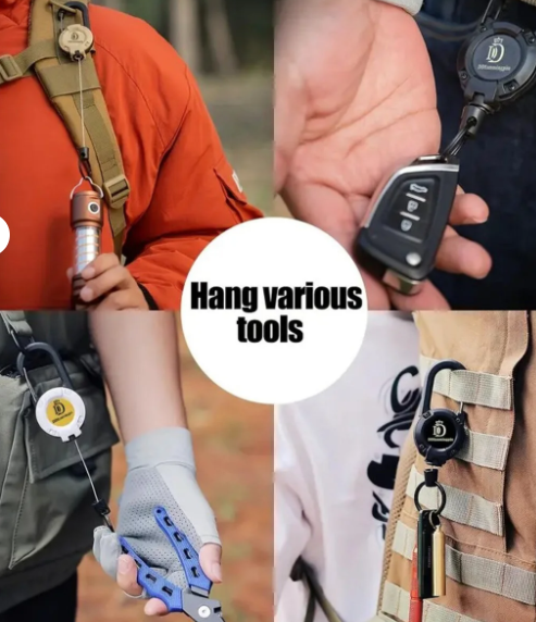 SİYAH GERİ ÇEKME ÇELİK TEL HALAT ANAHTARLIK OUTDOOR KAMP EKİPMANI KANCALI ANAHTARLIK