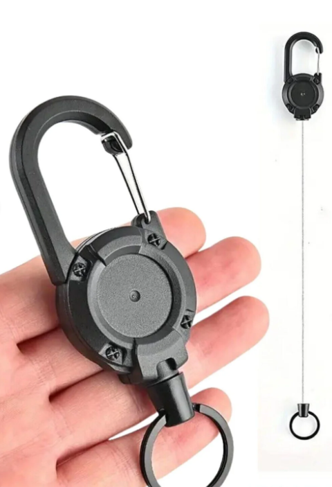 SİYAH GERİ ÇEKME ÇELİK TEL HALAT ANAHTARLIK OUTDOOR KAMP EKİPMANI KANCALI ANAHTARLIK