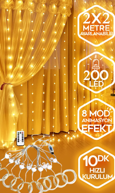 LEDİSON 3X2 PERİ PERDE LED USB KUMANDALI USB GİRİŞLİ