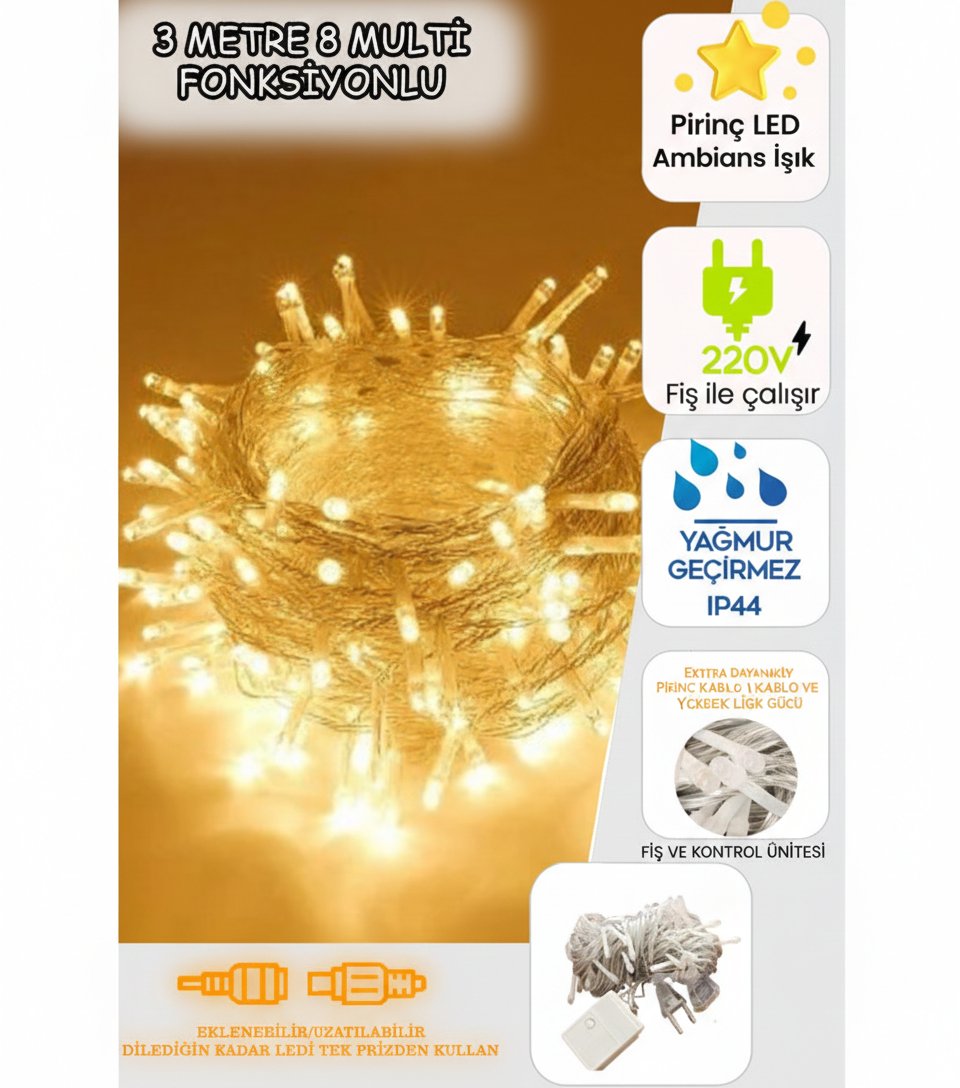 SULED 3 METRE FİŞLİ GÜNIŞIĞI PİRİNÇ LED