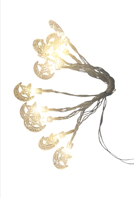 TEL LED 1,5 METRE ÇİZGİLİ AY YILDIZ 2 PİLLİ RAMAZAN SÜSÜ 