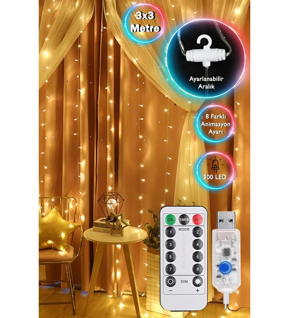LEDİSON 3X3 PERİ PERDE LED USB KUMANDALI 