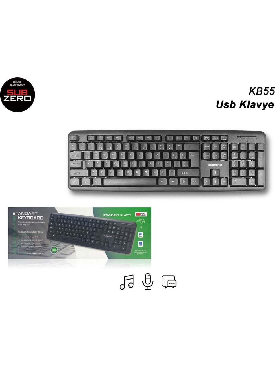 SUBZERO KB55 USB KABLOLU KLAVYE TÜRKÇE Q TUŞ DİZİLİMİ EV OFİS KULLANIMI İÇİN