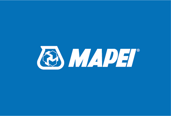 Image Logo Mapei Nederland wit met blauwe achtergrond - TEBE Tegelgroothandel 