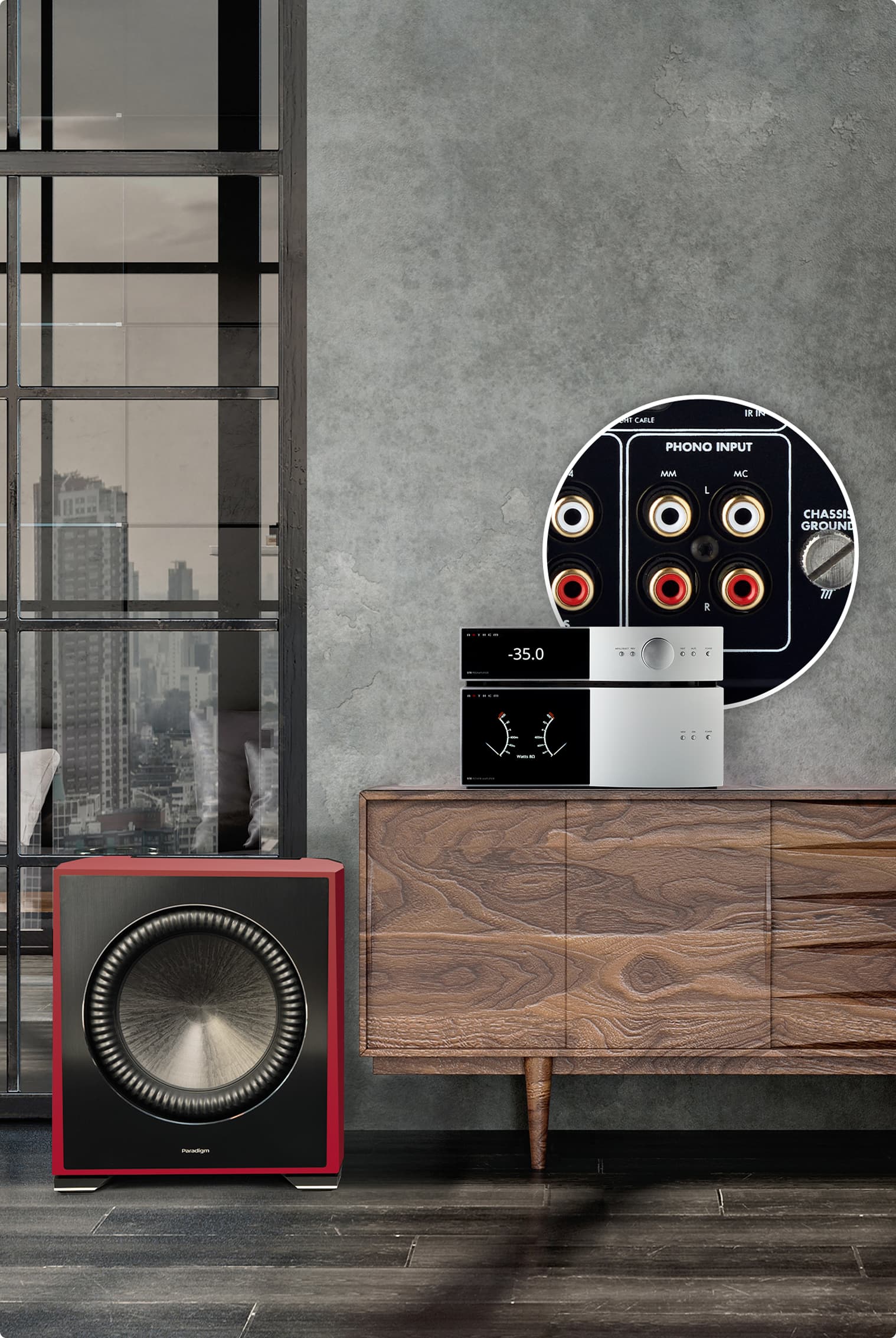 Anthem STR Preamplifier rozšírené možnosti nastavenia dvoch subwooferov a gramofónových vstupov MM MC