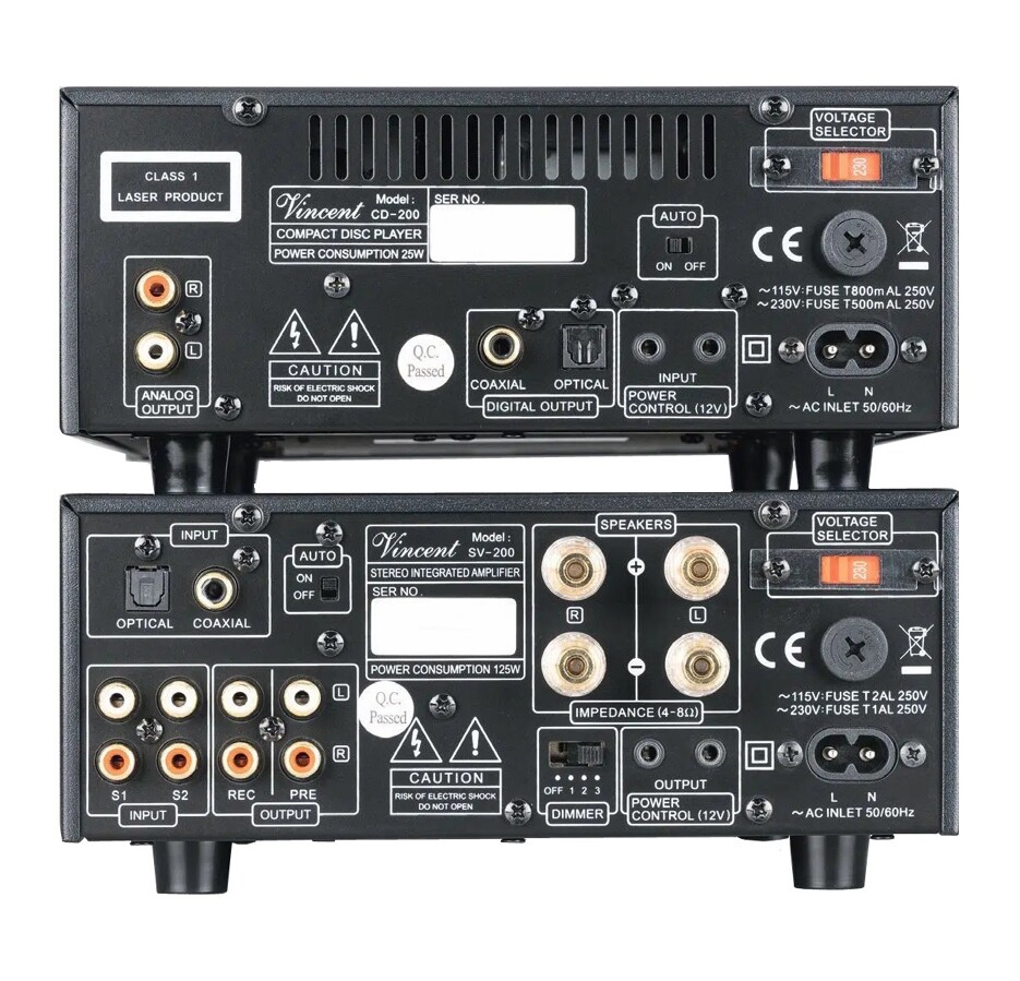 Vincent CD-200 a SV-200 – zadní panely a vzájemné připojení