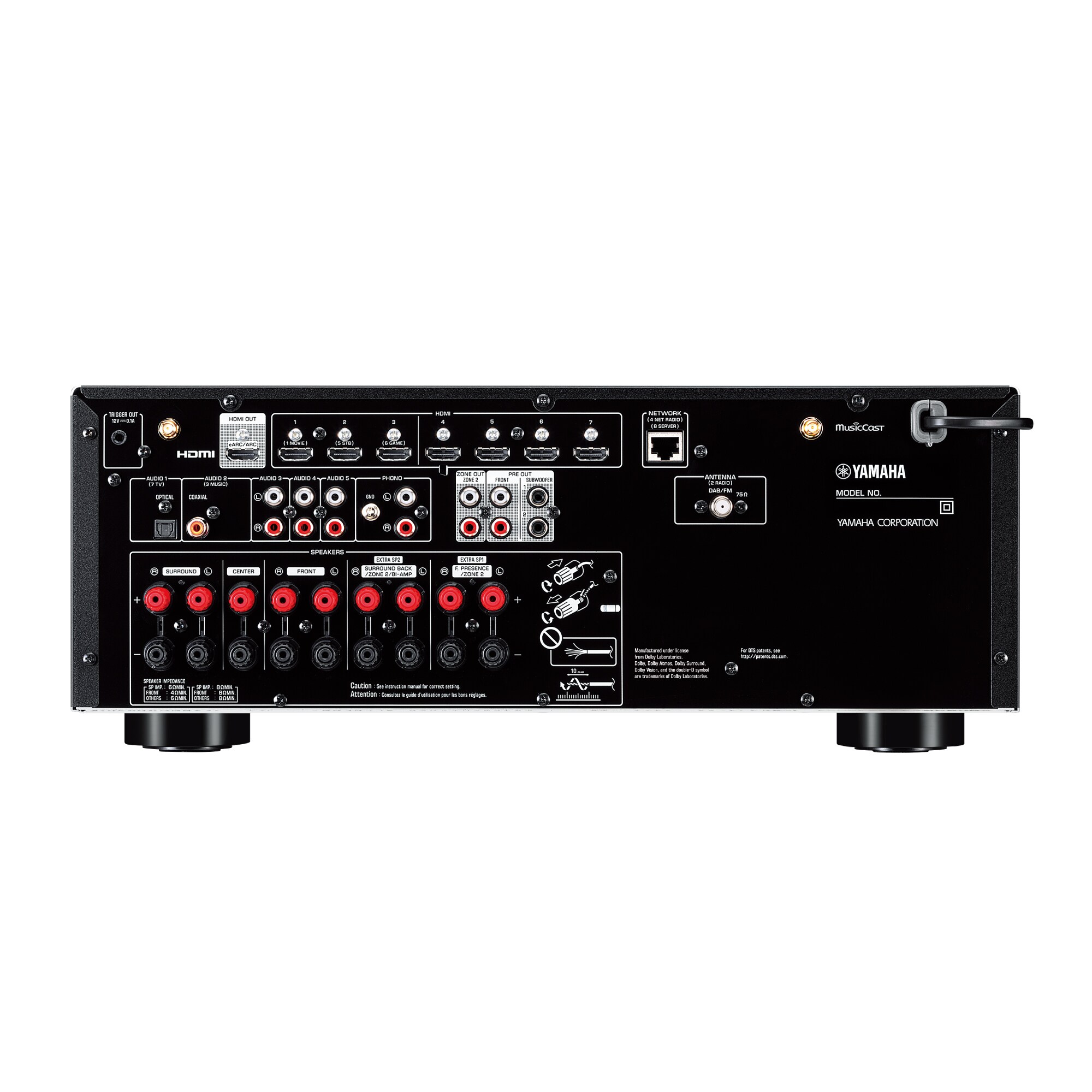 Yamaha RX-V6A zadní panel a konektory