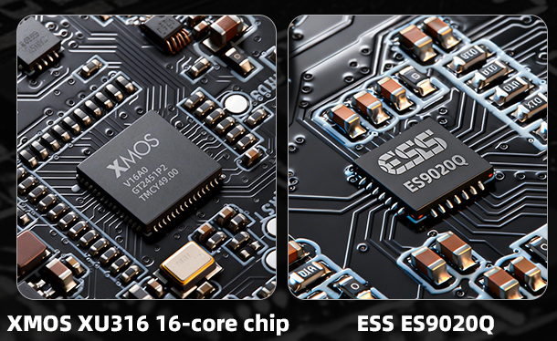 XMOS XU316 a ESS ES9020Q vo FiiO AIR AMP