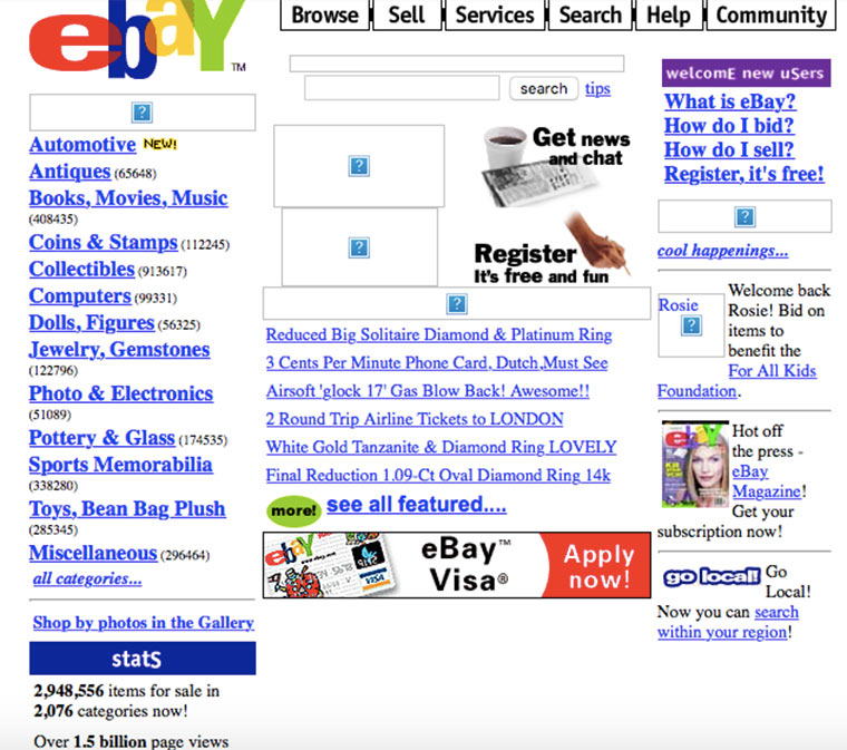 Məhşur saytların illər əvvəlki görüntüləri