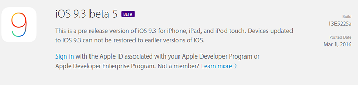 iOS 9.3 Beta 5 yayımlandı