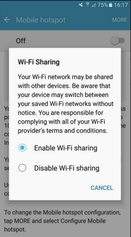 Galaxy S7'də Wi-Fi şəbəkəsini paylaşmaq mümkündür