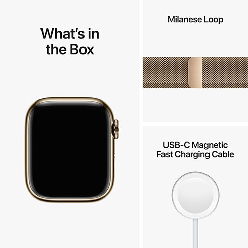 Apple Watch Series 8 GPS + Cellular 41mm Zlaté nerezové puzdro so zlatým Milánskym ťahom