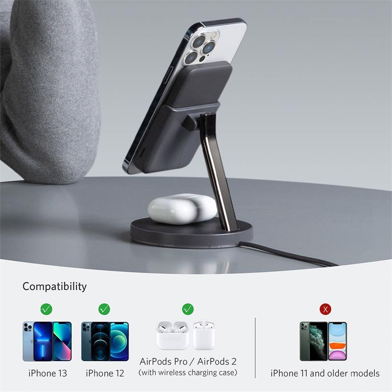 Anker 2-in-1 Magnetic Wireless Charger MagGo 633 - Interstellar Gray