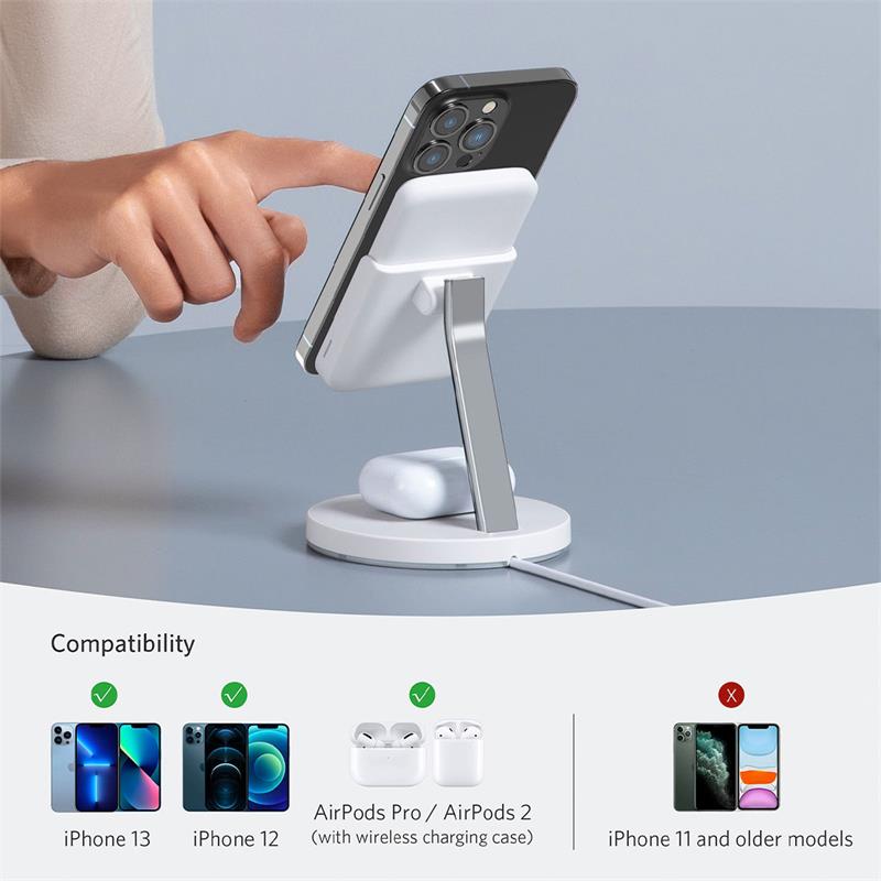 Anker 2-in-1 Magnetic Wireless Charger MagGo 633 - Dolomite White