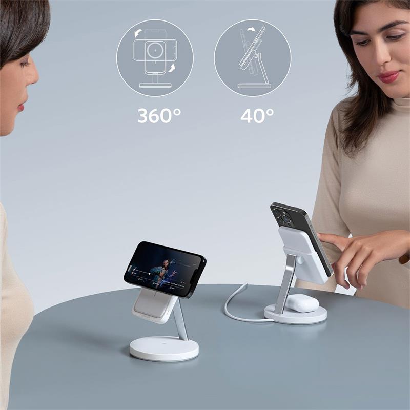Anker 2-in-1 Magnetic Wireless Charger MagGo 633 - Dolomite White