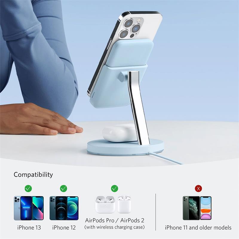 Anker 2-in-1 Magnetic Wireless Charger MagGo 633 - Misty Blue