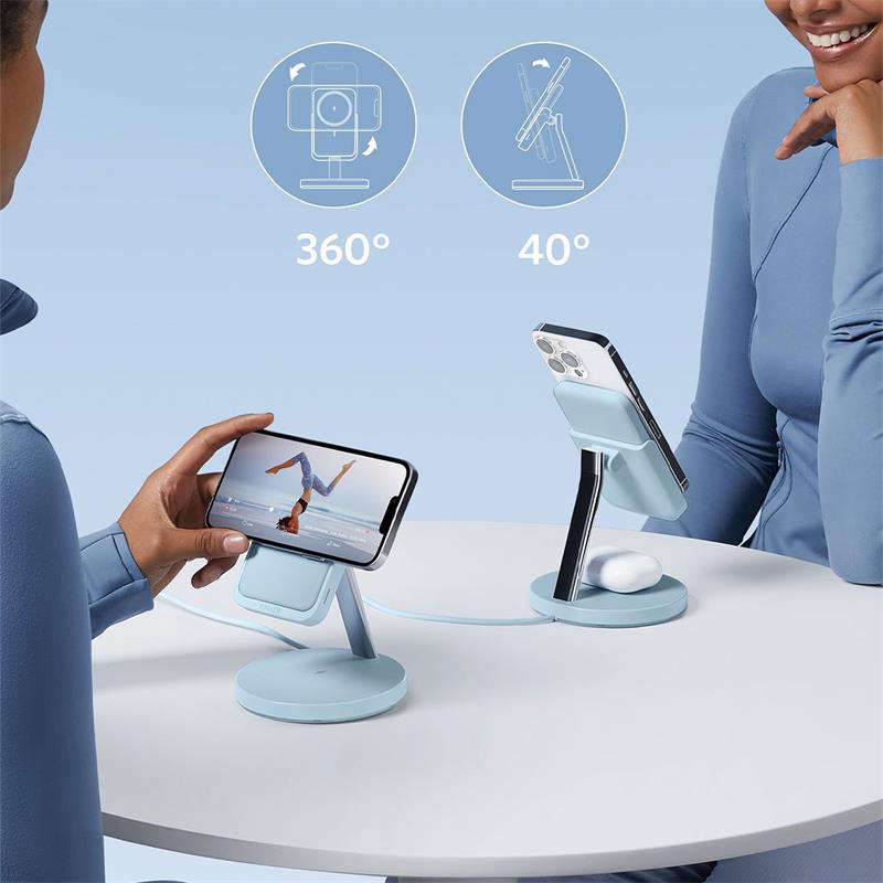 Anker 2-in-1 Magnetic Wireless Charger MagGo 633 - Misty Blue