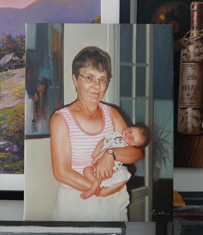 Portrait painting of a woman holding a child