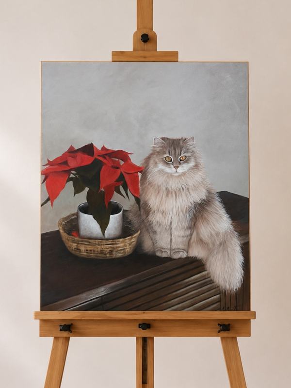 Cat portrait painting on easel