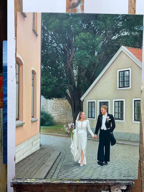 Couple wedding oil painting on canvas