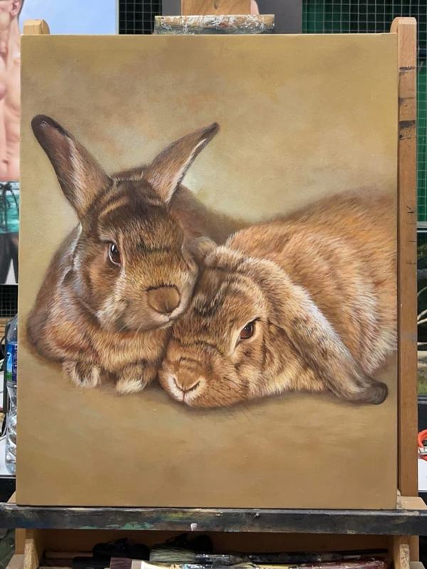 Custom oil painting rabbits