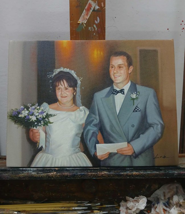 Individuelles Hochzeitsporträt von Braut und Bräutigam
