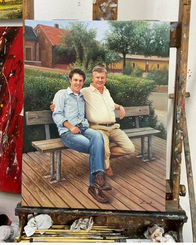 Custom oil painting of a dad and son