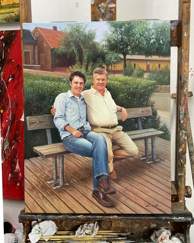 Oil painting dad and son