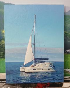 Pintura al óleo de un barco en el agua