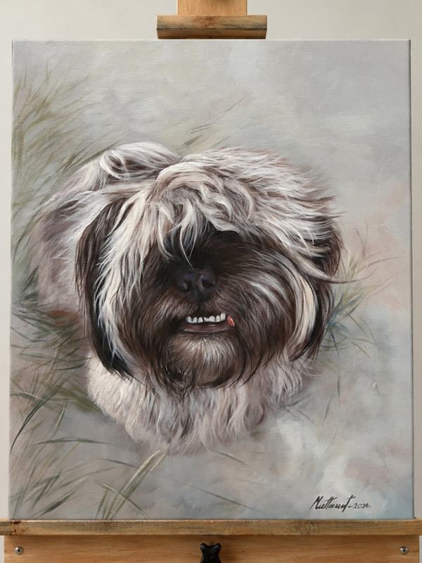 Oil painting of a fluffy dog