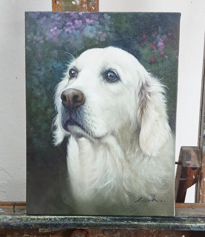 Portrait painting of a dog
