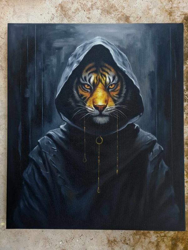 Oil painting sci fi lion