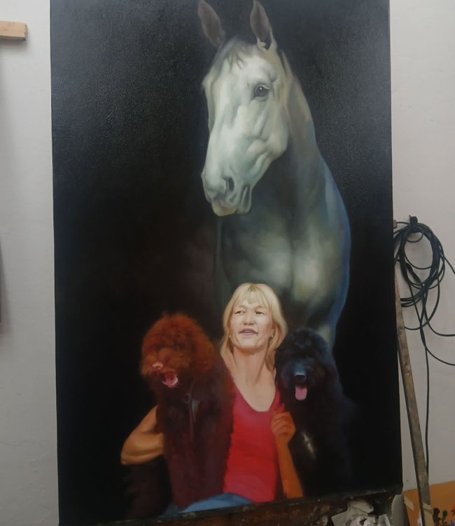 Picture to painting woman and animals