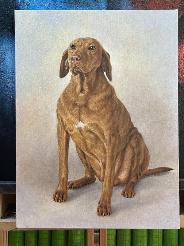 Portrait painting of a golden dog