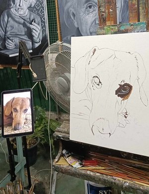 Painting starts with the outlines