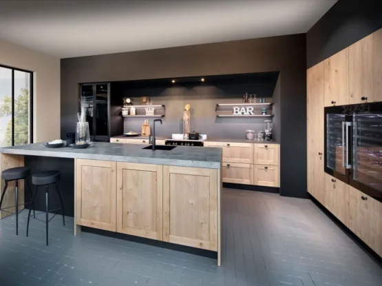 Stoere industriële keuken met betonnen blad