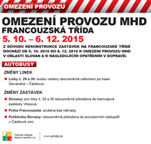 Rekonstrukce zastávek na Francouzské třídě omezí provoz MHD
