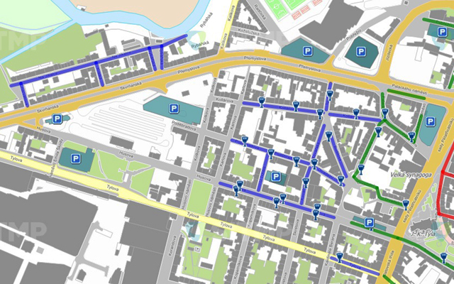 Orientační mapa placeného parkování (Zóna F)