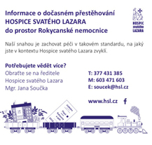 Hospic svatého Lazara se dočasně přemístí do Rokycanské nemocnice