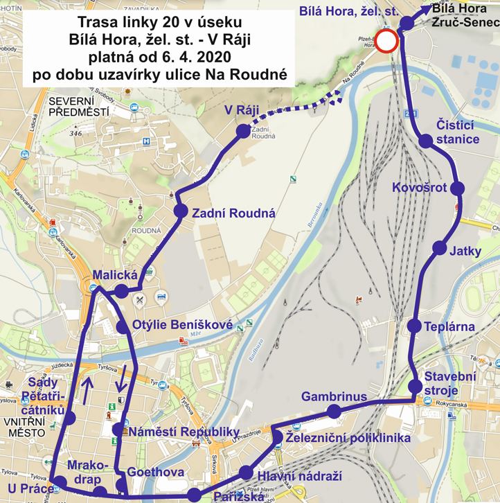 Trasa linky 20 od 6.4.2020