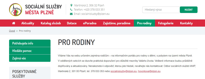 Obrázek vstupní stránky záložky Pro rodiny