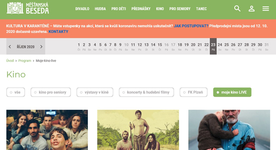Kino Beseda promítá každý večer online