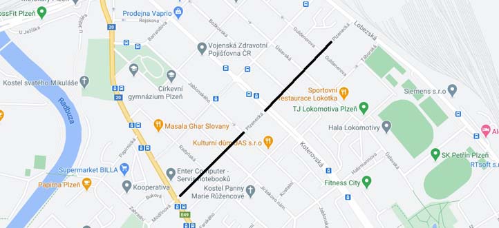 Plzenecká ulice (zdroj: Google mapy)