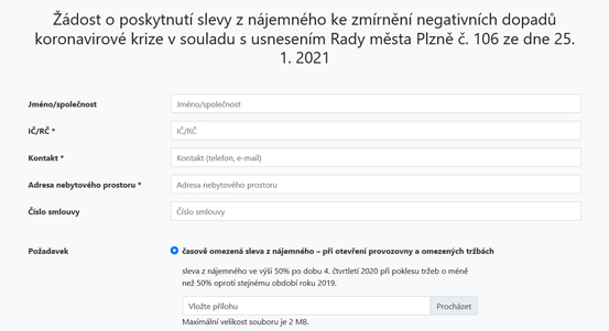 Upozornění pro žadatele o slevu na nájemném z nebytových prostor za období 4. čtvrtletí roku 2020