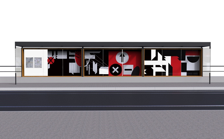 Vizualizace zastávek pro tramvajovou trať č. 4 v kampusu ZČU v Plzni. Autor designu Radek Muzika, autor grafiky Rostislav Vaněk.