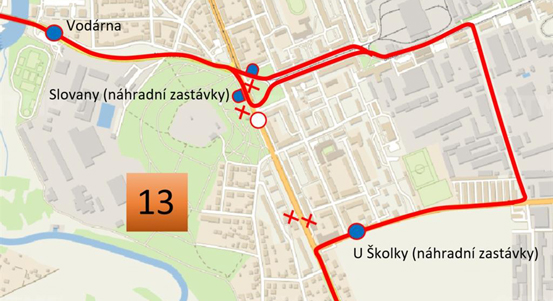 Trolejbusová linka 13 pojede o víkendu na Slovanech objížďkou