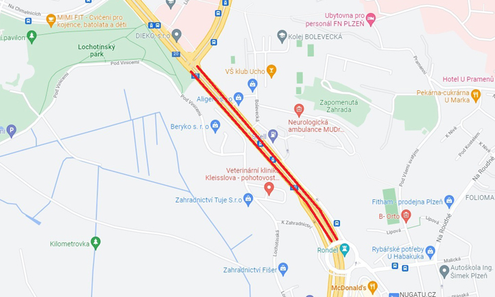 Karlovarská ulice mezi ulicemi Lidická a Otýlie Beníškové (zdroj: Google mapy)
