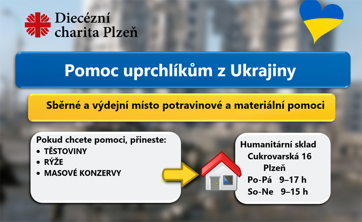 Pomoc uprchlíkům z Ukrajiny - potraviny, materiál