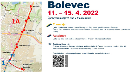 Tramvaj č. 1 čeká na Plaské pětidenní výluka kvůli úpravě trati