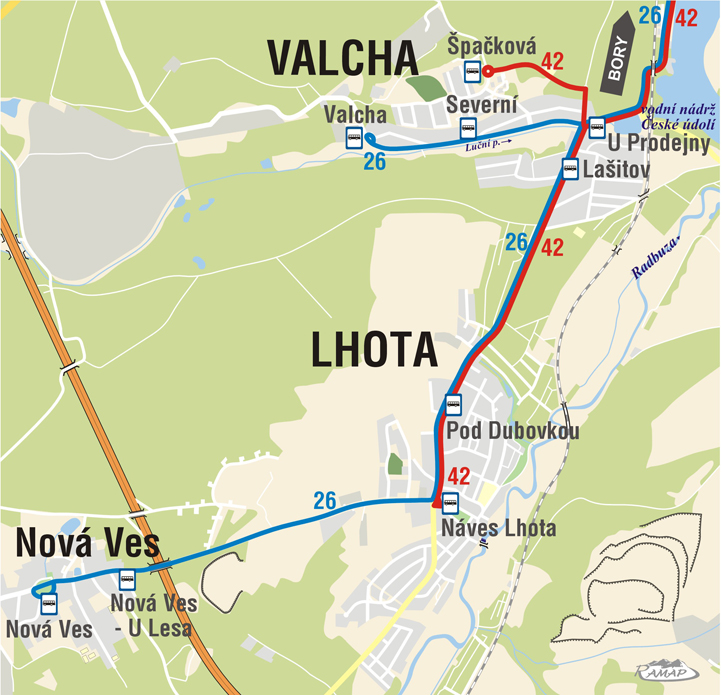 Trasa linek MHD na Valše a ve Lhotě od 1.9.2022